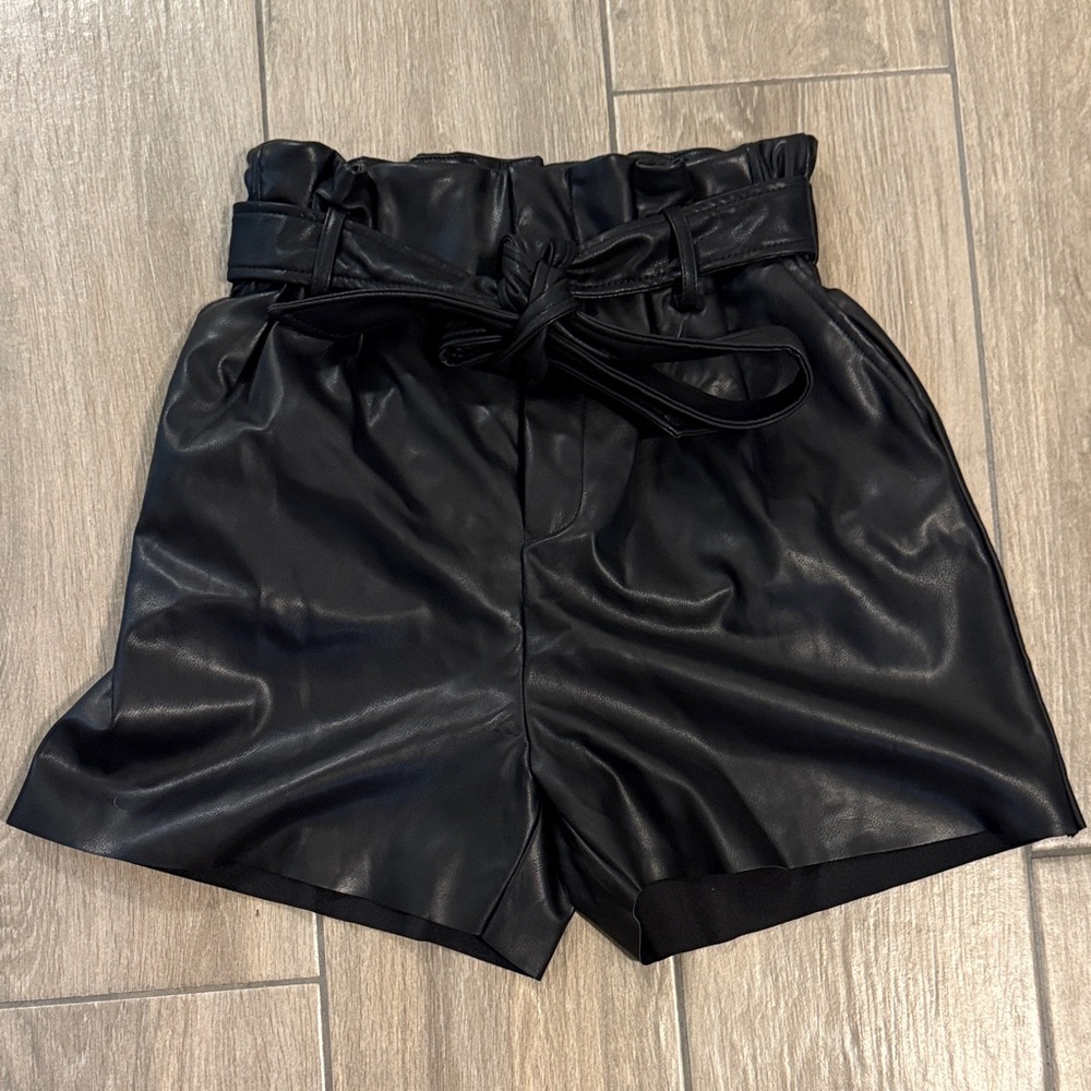 Zenana Outfitters Black High Waist Faux Leather Shorts